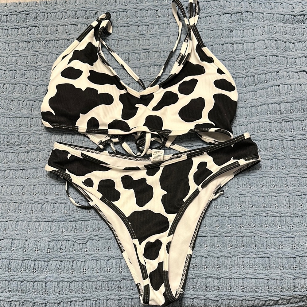 Black and White Cow Print Bikini Set